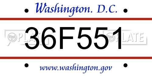 36F551 District Of Columbia License Plate