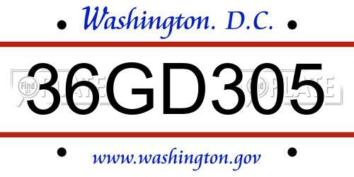 36GD305 District Of Columbia License Plate
