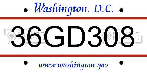 36GD308 District Of Columbia License Plate