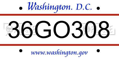 36GO308 District Of Columbia License Plate