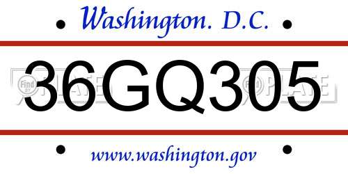 36GQ305 District Of Columbia License Plate