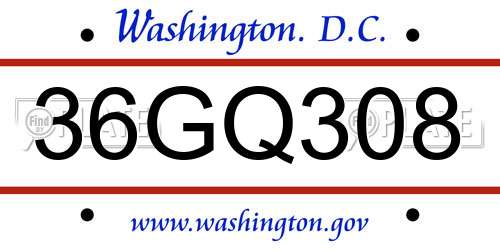 36GQ308 District Of Columbia License Plate