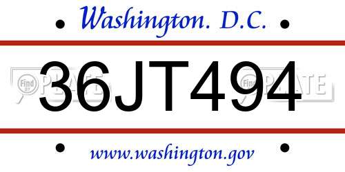 36JT494 District Of Columbia License Plate