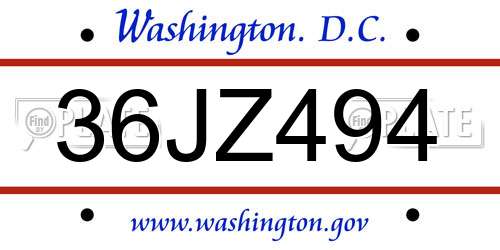 36JZ494 District Of Columbia License Plate