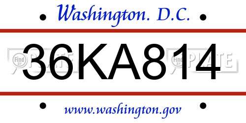 36KA814 District Of Columbia License Plate