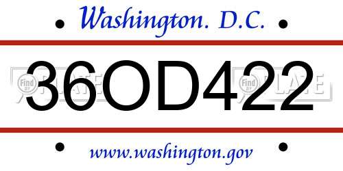 36OD422 District Of Columbia License Plate