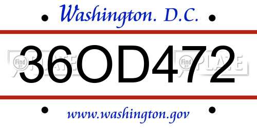 36OD472 District Of Columbia License Plate