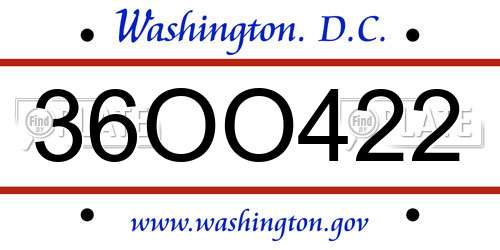 36OO422 District Of Columbia License Plate