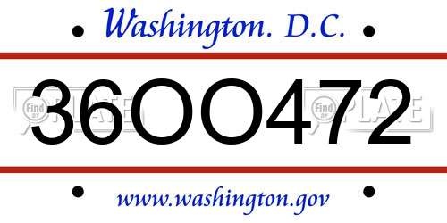 36OO472 District Of Columbia License Plate