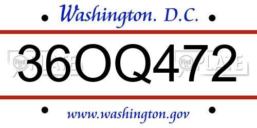 36OQ472 District Of Columbia License Plate