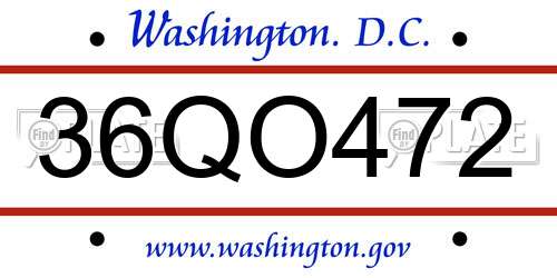 36QO472 District Of Columbia License Plate