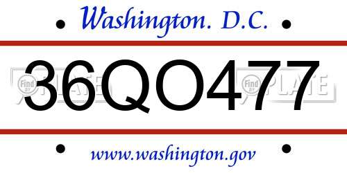 36QO477 District Of Columbia License Plate