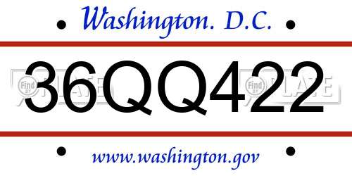 36QQ422 District Of Columbia License Plate