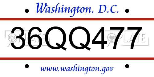 36QQ477 District Of Columbia License Plate
