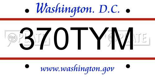 370TYM District Of Columbia License Plate
