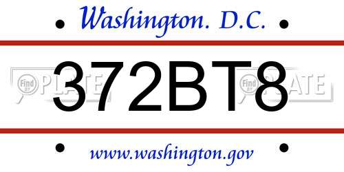 372BT8 District Of Columbia License Plate