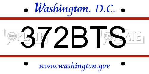 372BTS District Of Columbia License Plate