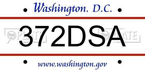 372DSA District Of Columbia License Plate