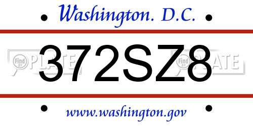 372SZ8 District Of Columbia License Plate