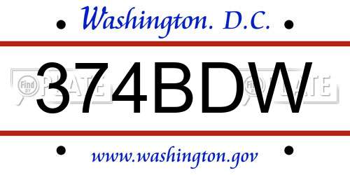 374BDW District Of Columbia License Plate