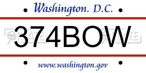 374BOW District Of Columbia License Plate