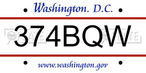 374BQW District Of Columbia License Plate