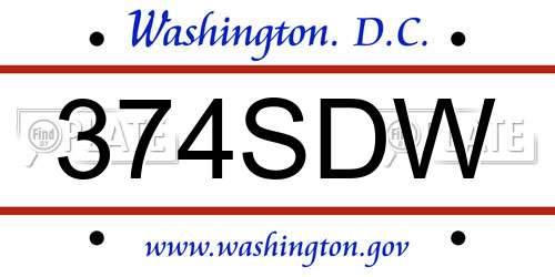 374SDW District Of Columbia License Plate