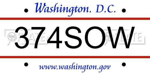 374SOW District Of Columbia License Plate