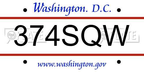 374SQW District Of Columbia License Plate