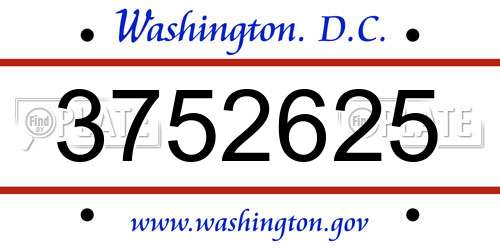 3752625 District Of Columbia License Plate