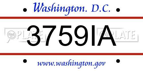 3759IA District Of Columbia License Plate