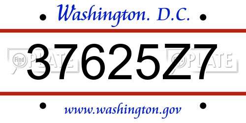 37625Z7 District Of Columbia License Plate