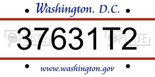 37631T2 District Of Columbia License Plate