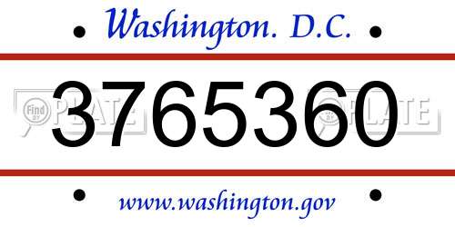 3765360 District Of Columbia License Plate