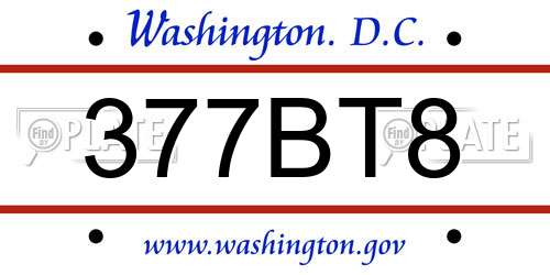 377BT8 District Of Columbia License Plate