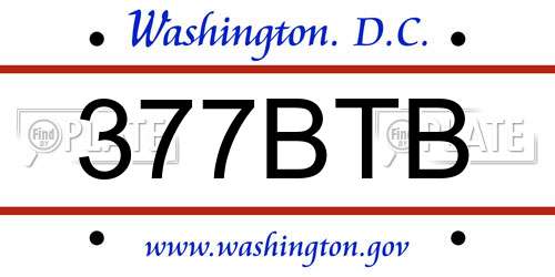 377BTB District Of Columbia License Plate