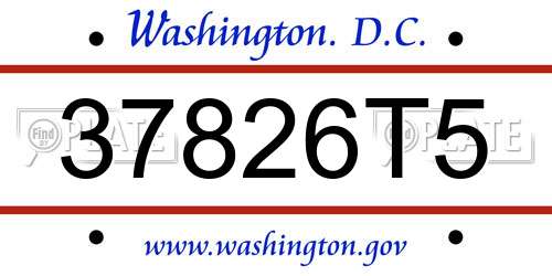 37826T5 District Of Columbia License Plate