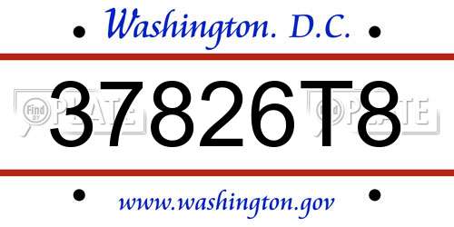 37826T8 District Of Columbia License Plate