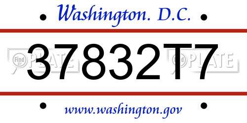 37832T7 District Of Columbia License Plate