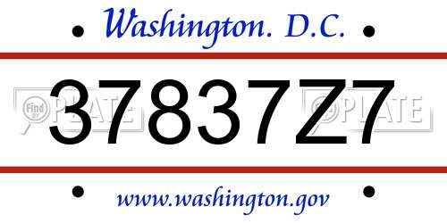 37837Z7 District Of Columbia License Plate