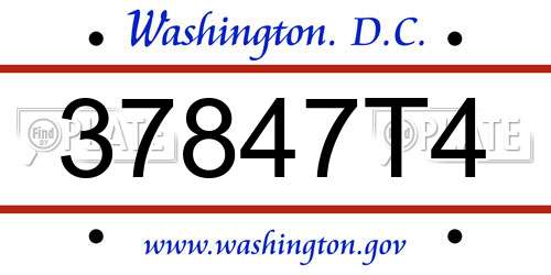 37847T4 District Of Columbia License Plate