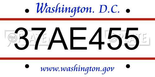 37AE455 District Of Columbia License Plate