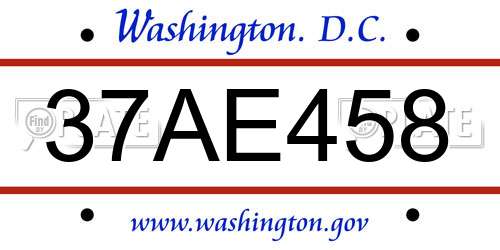 37AE458 District Of Columbia License Plate