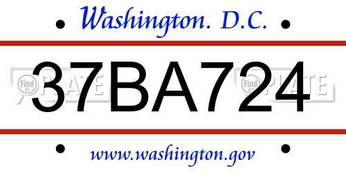 37BA724 District Of Columbia License Plate
