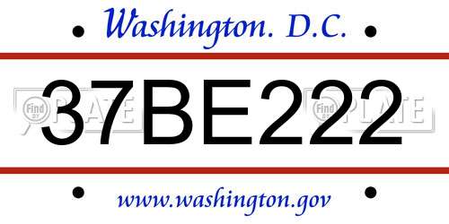 37BE222 District Of Columbia License Plate