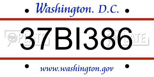 37BI386 District Of Columbia License Plate