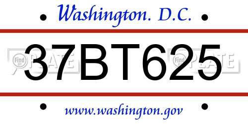 37BT625 District Of Columbia License Plate