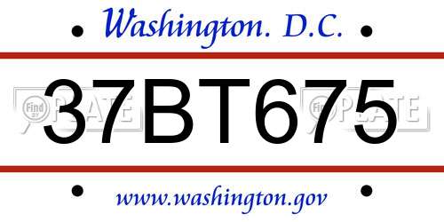 37BT675 District Of Columbia License Plate