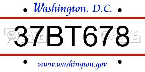 37BT678 District Of Columbia License Plate