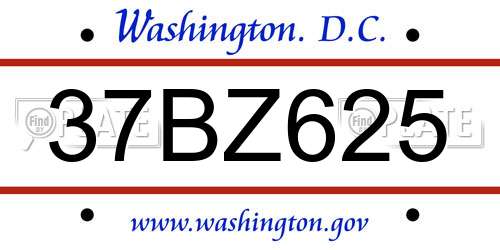 37BZ625 District Of Columbia License Plate